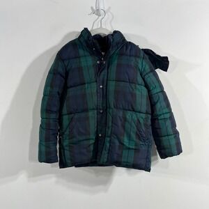 Gap Kids ColdControl Max Puffer Jacket Black Watch Plaid Green Blue Small 6-7